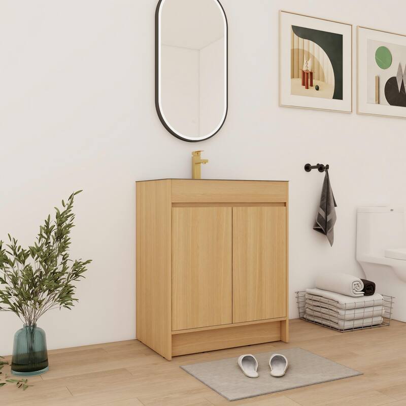 Bathroom Vanity With Stainless Steel Sink In 28 Inch, Floating/Freestanding Bathroom Vanity With 2 Soft Close Doors