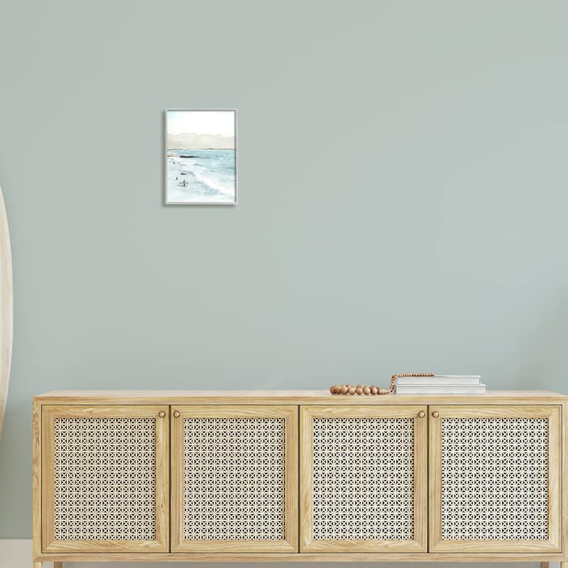 Stupell Surfing Shoreline Sea Waves Foggy Mountains Framed Wall Art, Design by Grace Popp - Blue