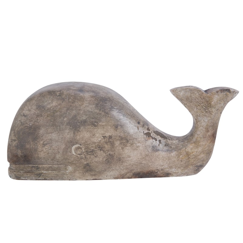 4.5" x 11" Washed Mango Wood Whale Tabletop Figurine Coastal Decor