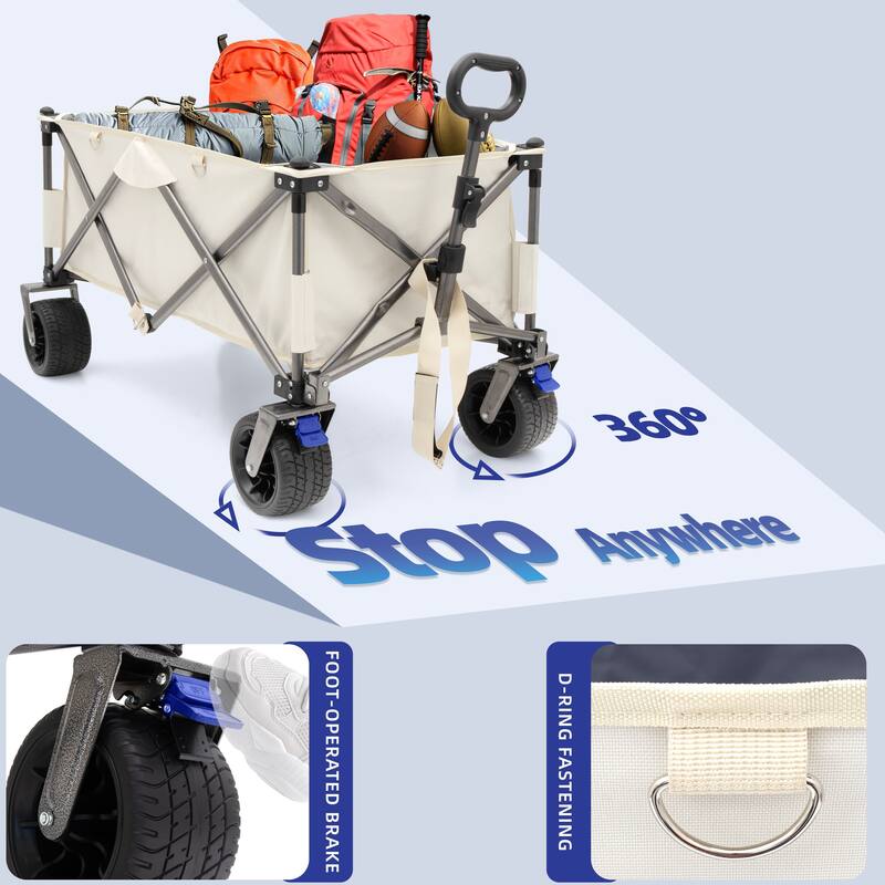 Portable Beach Wagon with 360° Rotating Wheels, 230 lbs Capacity, Water Bottle Pockets, and Telescoping Handle - Steel