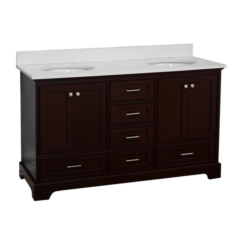 KitchenBathCollection Harper 60" Double Bathroom Vanity with Quartz Top
