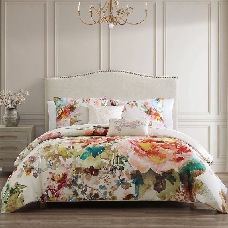 Bebejan Antique Flowers Ivory 100% Cotton 5-Piece Reversible Comforter Set