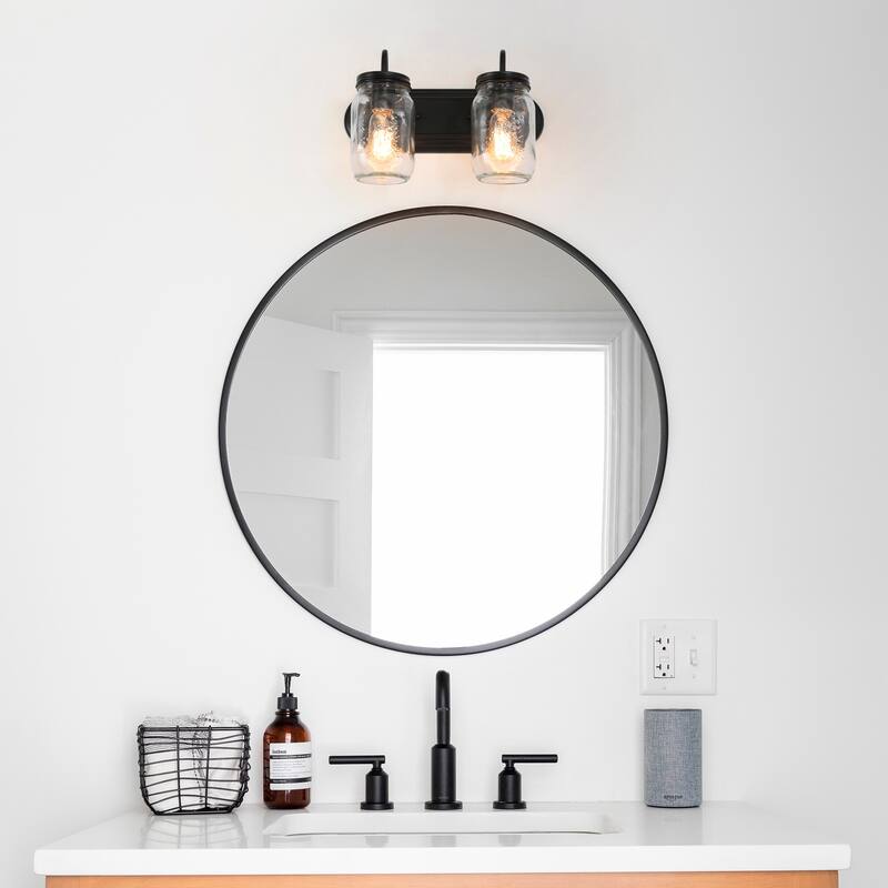 Modern Farmhouse 2-Light Vanity Light Mason Jar Glass Wall Sconces - 14" L x 8.5" H