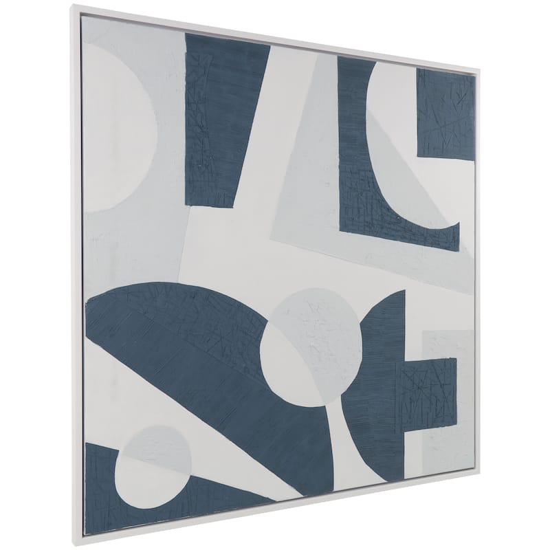 Canvas Abstract Textured Framed Wall Art with Various Geometric Shapes On A White Background - Blue - Roche River Decor