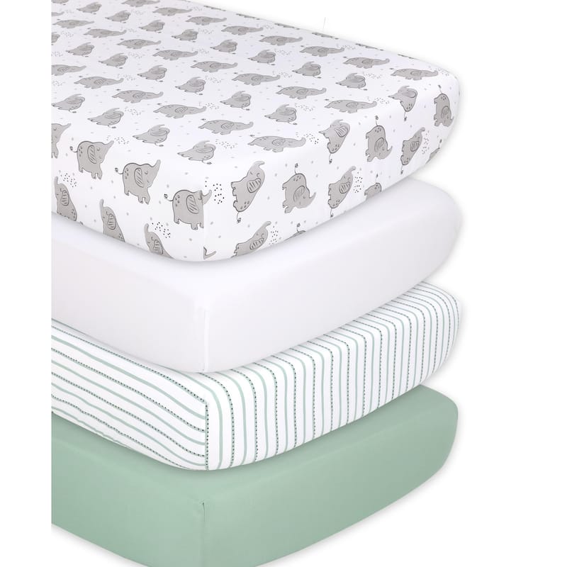 The Peanutshell Not So Basic ElephantFitted Crib Sheet 4 Pack Set