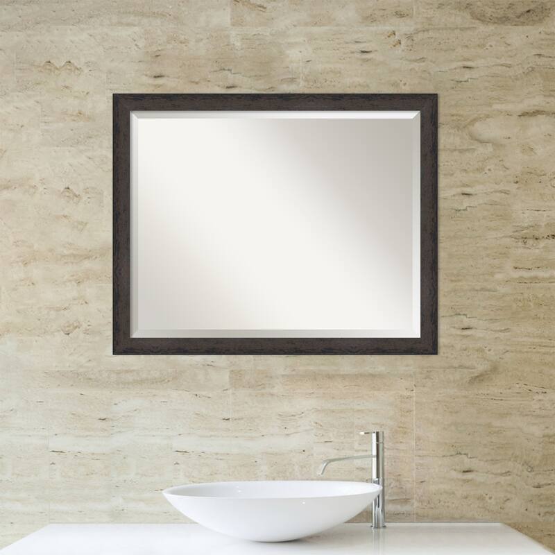 Dappled Narrow Beveled Wood Framed Bathroom Vanity Wall Mirror