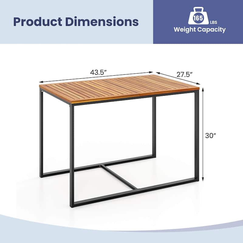 Costway 4-Person Acacia Wood Patio Dining Table with Metal Frame for - See Details