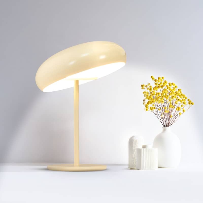 Brightech Ayla LED Glossy Off-White Cream Ceramic Modern Industrial Round Dome Dimmable Bedside Nightstand Desk Lamp
