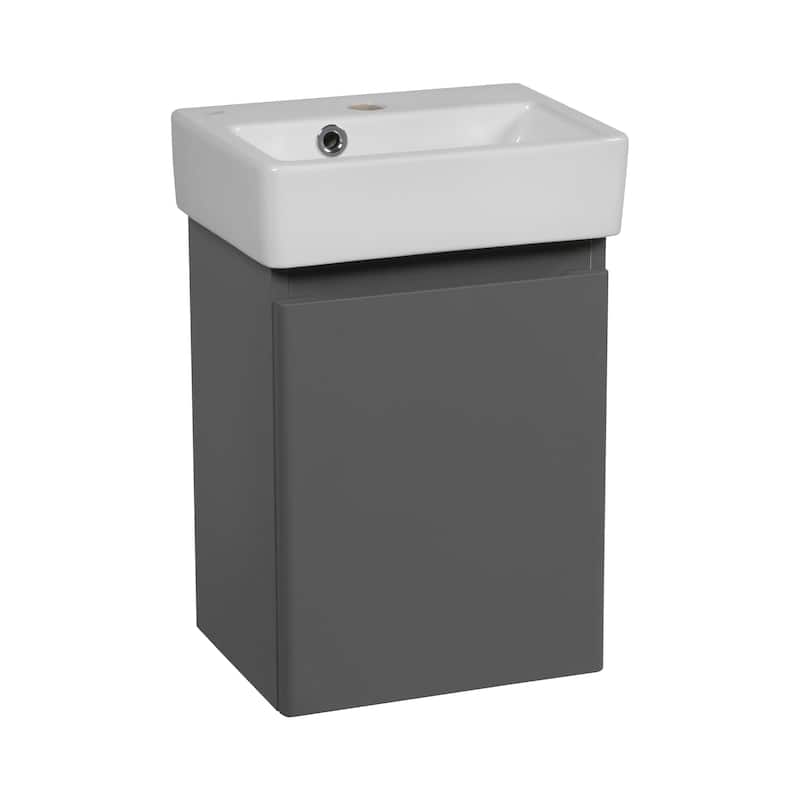 Modern Wall-Mounted Bathroom MINI-Vanity with Washbasin | Comfort Collection No Mirror - Grey Mate - Matte