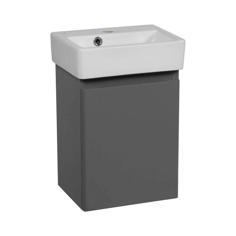 Modern Wall-Mounted Bathroom MINI-Vanity with Washbasin | Comfort Collection mirror Omega 24" included - Grey Mate - Matte