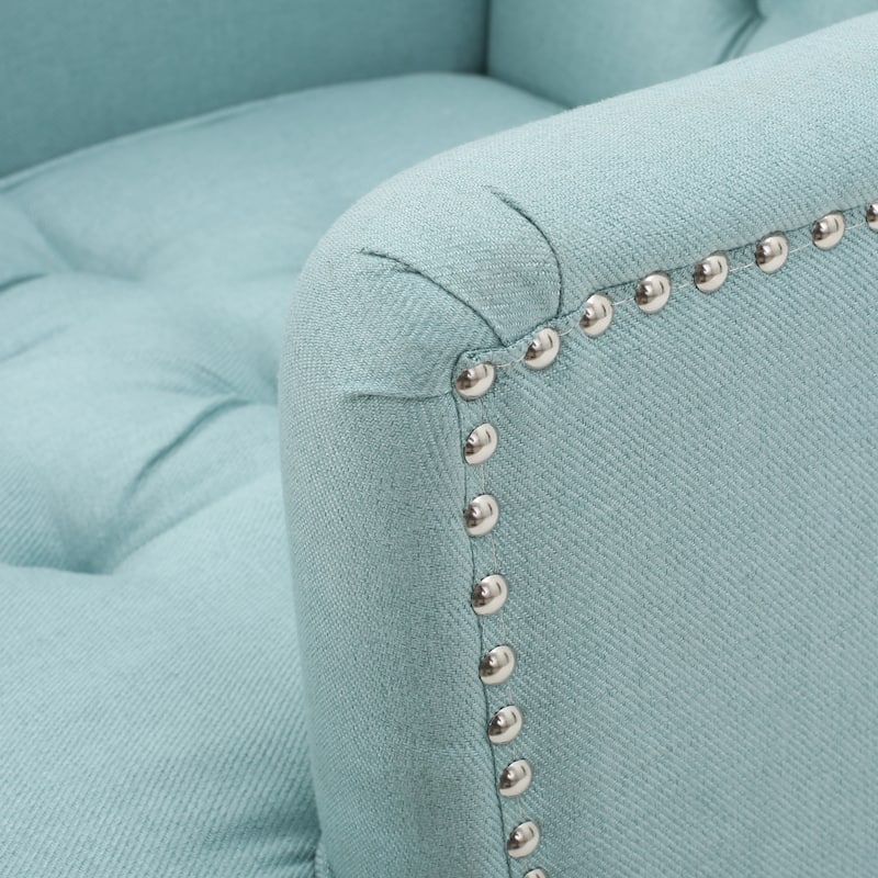 Roomfitters Tufted Club Chair, Upholstered Fabric Armchair with Nailhead Trim and Birch Wood Legs