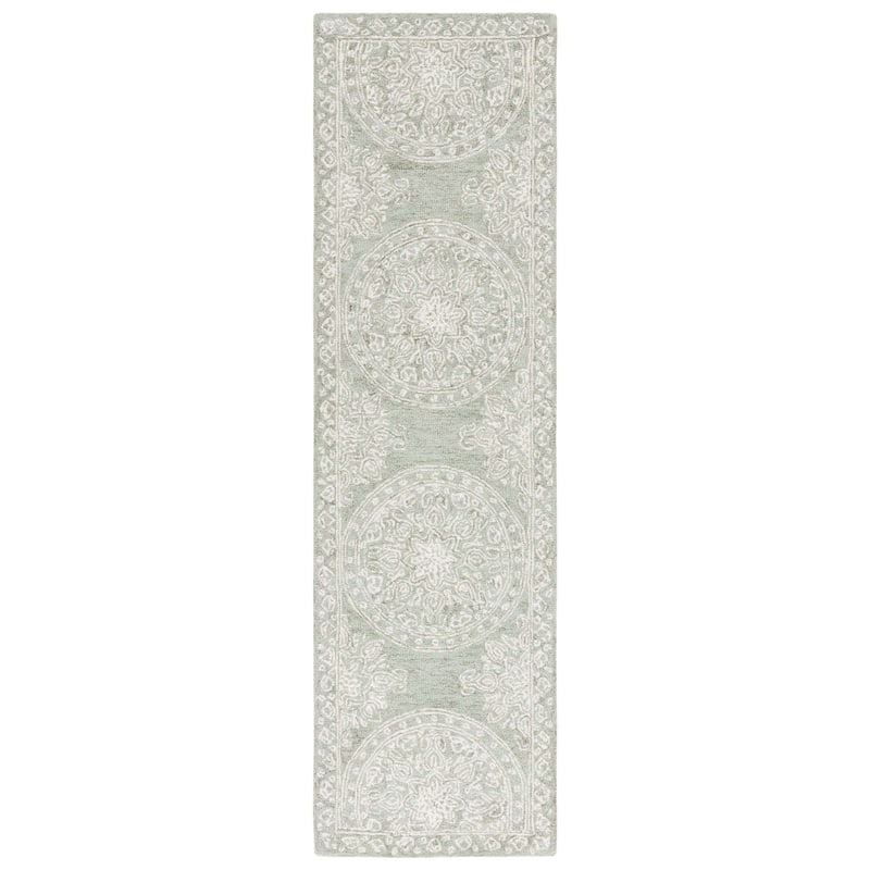 SAFAVIEH Handmade Lauren Ralph Lauren Liubomila Medallion Wool Rug - 2'3" x 8' Runner - Sage/Ivory