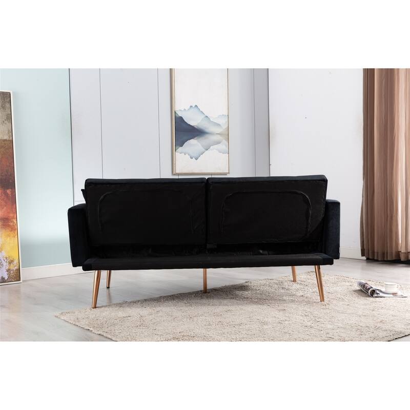 Velvet Upholstered Tufted Loveseats Sleeper sofa with Golden Legs