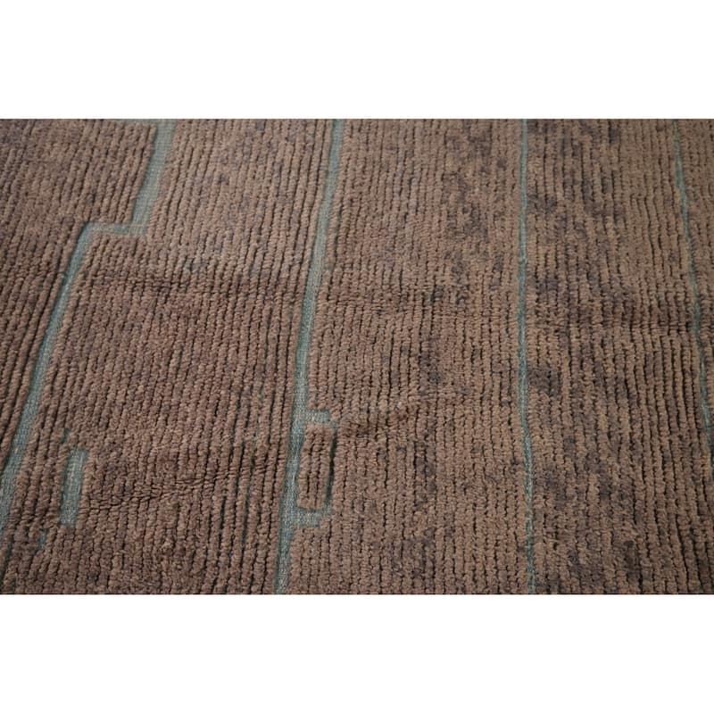 Brown Moroccan Abstract Area Rug Hand-Knotted Wool Carpet - 8'9"x 11'11"