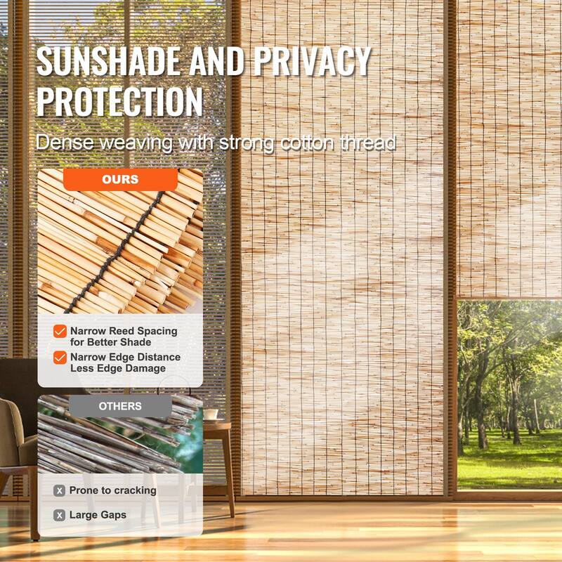 Natural Reed Backyard Landscaping Privacy Blind Fencing Screen Ideal for Outdoor Use - 13.3 ft x 3.3 ft