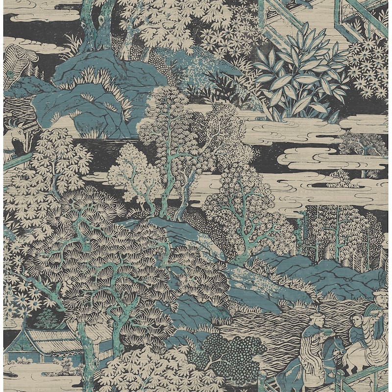 Seabrook Designs Tory Garden Unpasted Wallpaper - 20.5 in W. x 33 ft. L - Aegean Blue