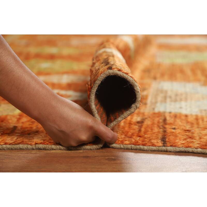 Geometric Orange Moroccan Oriental Area Rug Hand-Knotted Wool Carpet - 6'8" x 9'8"