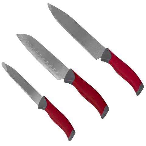 Stainless Steel Knife Set with Protective Bolster, Red