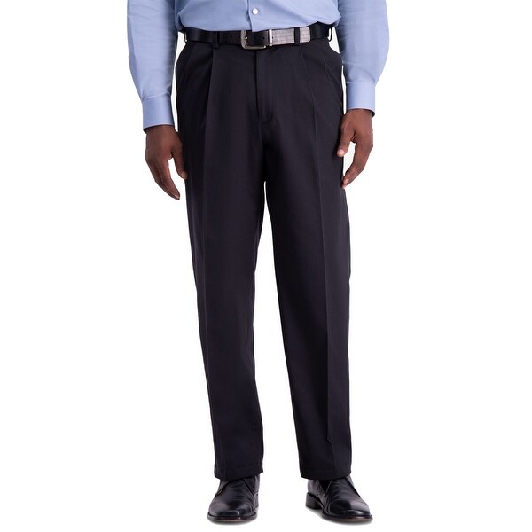 Haggar Mens Pants Navy Blue Size 38X29 Relaxed Fit Pleated Stretch