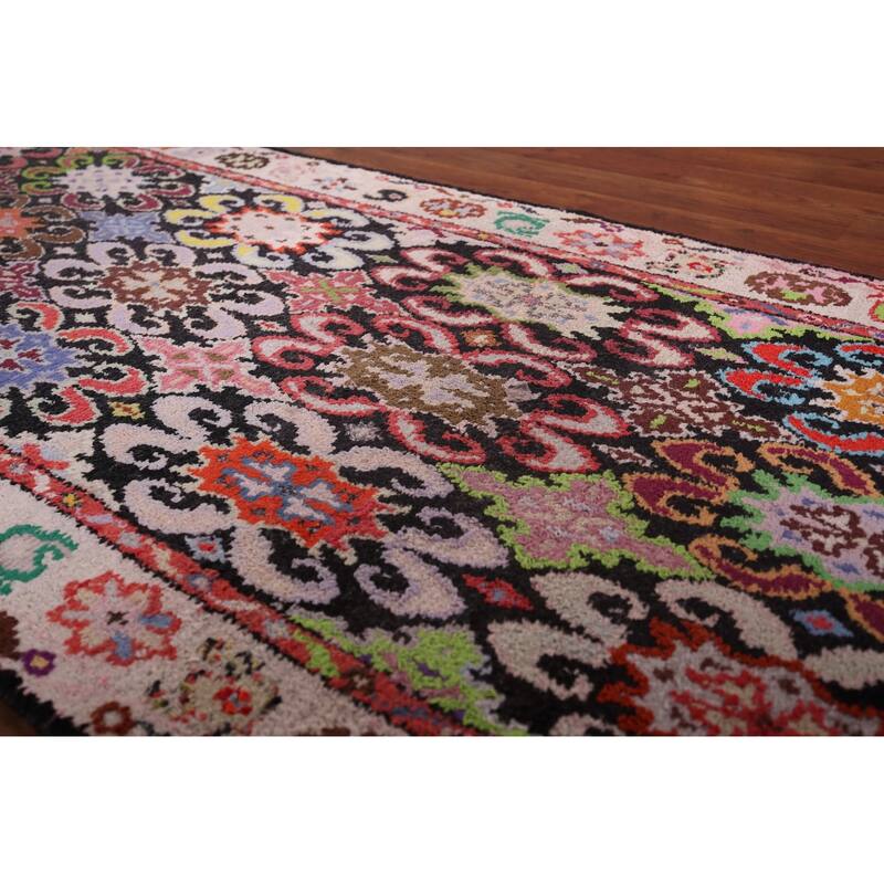 Geometric Anatolian Vintage Runner Rug Handmade Wool Carpet - 2'11"x 12'9"