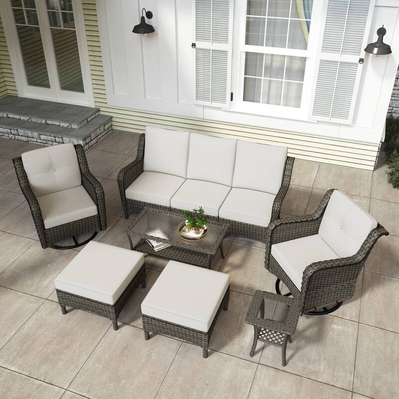 9-piece Rattan Conversation Set Wicker Sectional Patio Sofa Set