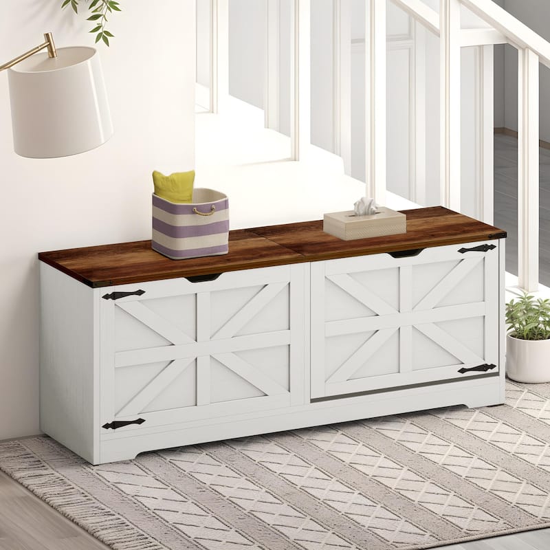 Moasis 55" Width Shoe Storage Bench,Shoe Cabinet with 3 Flip Drawer & Flip-Top Storage