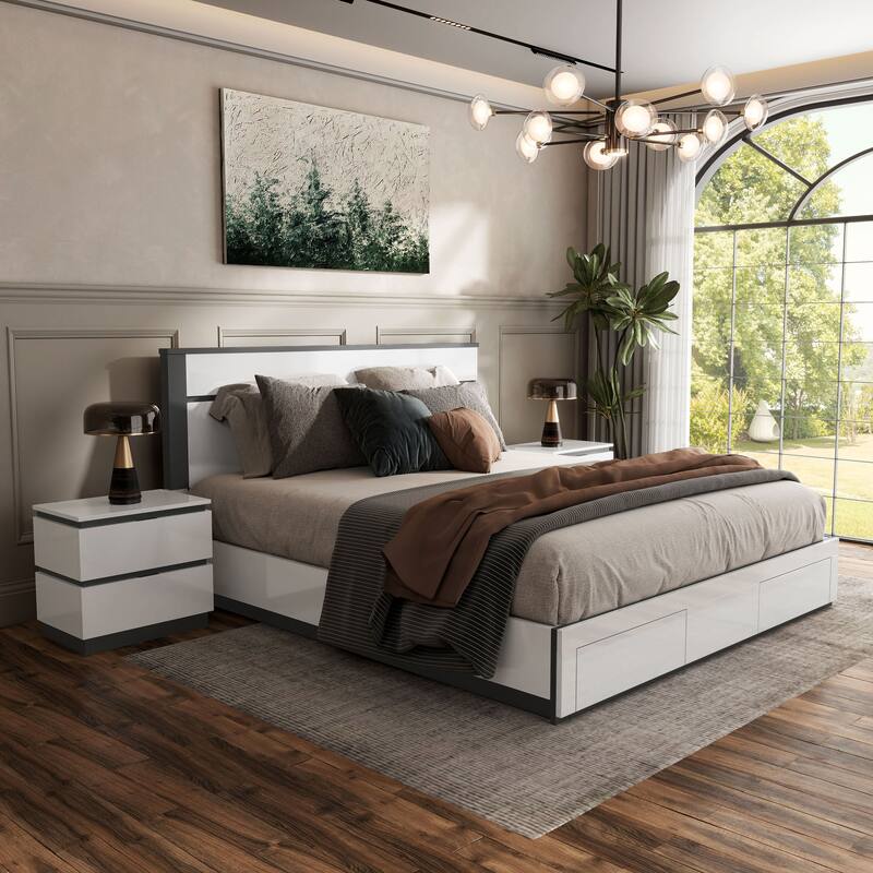 Conjira Modern White Wood 3-Piece Storage Platform Bedroom Set with USBs by Furniture of America - White
