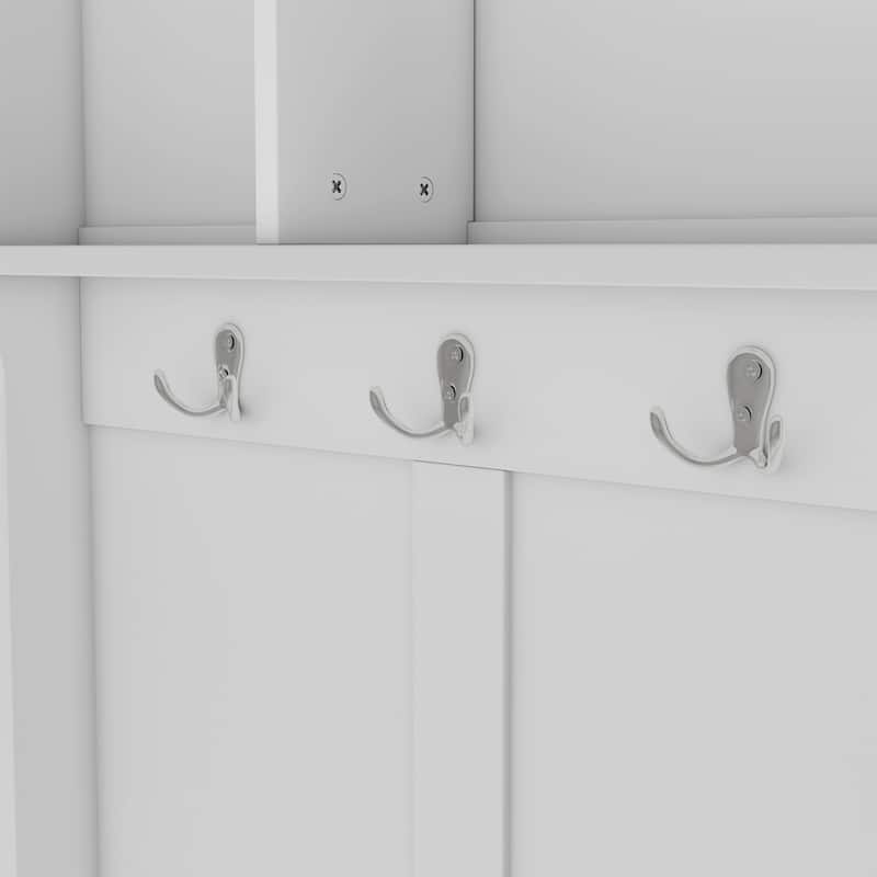 Hallway Hall Tree with Metal Hooks and Shoe Cubbies