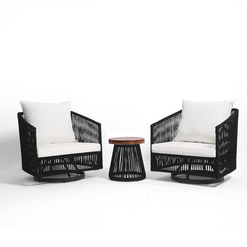 3-Piece Outdoor Swivel Lounge Chair Set Barrel Chairs for Backyard - Black