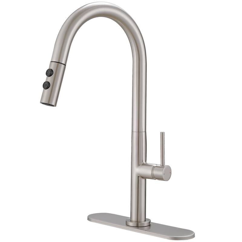 WIZ Single Handle Pull Down Sprayer Kitchen Faucet in Brushed Nickel - Brushed Nickel