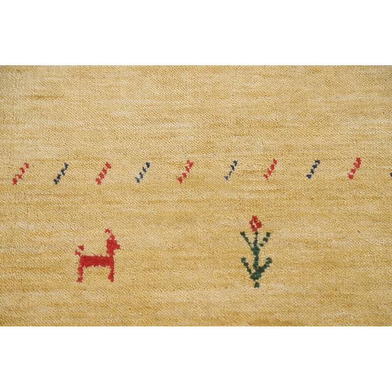 Tribal Gabbeh Oriental Runner Rug Handmade Green / Yellow Wool Carpet - 2'9"x 7'11"