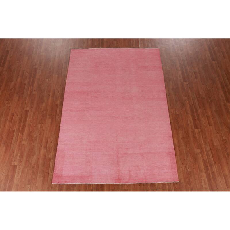 Hand Knotted Oriental 100% Wool Carpet Modern Solid Pink Gabbeh Area Rug - 9' 2'' X 6' 2''