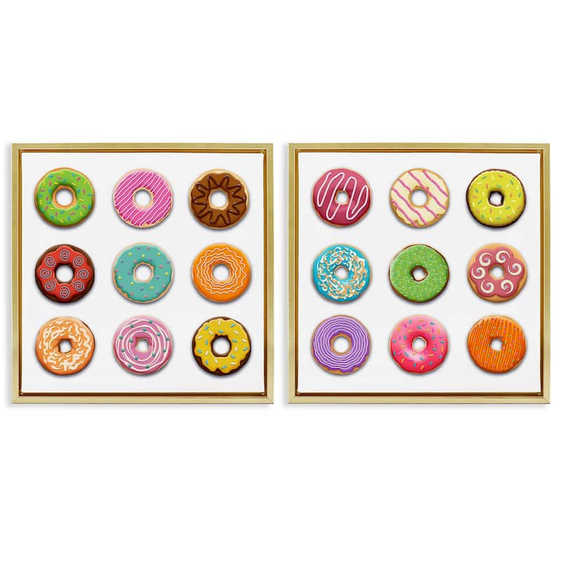 Stupell Bright & Fun Donuts Framed Floater Canvas Wall Art Design By Marcus Prime (Set of 2) - 25 x 25 - Gold