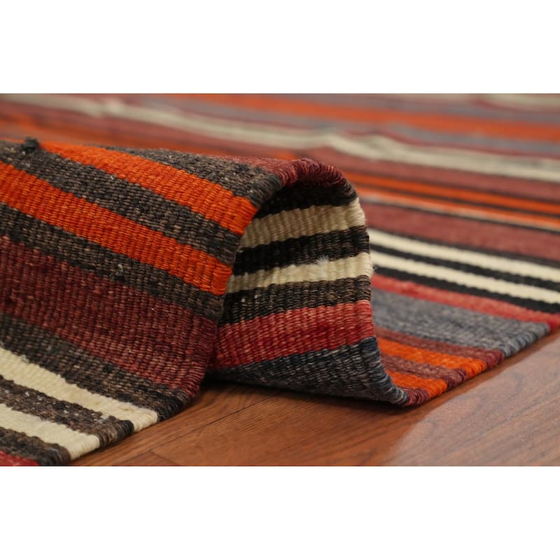 Hand Woven Oriental 100% Wool Carpet Southwestern Geometric Multi-Colored Kilim Area Rug - 10' 11'' X 4' 7''