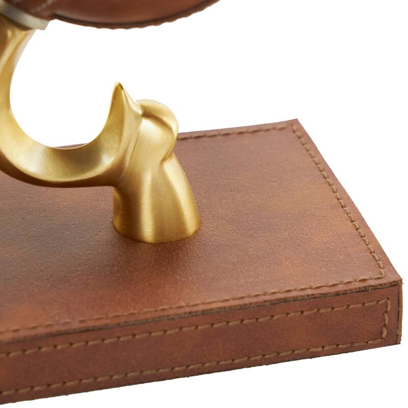 Brown Leather Handmade Stitched Globe Decorative Bookends with Brown Wood Base (Set of 2)