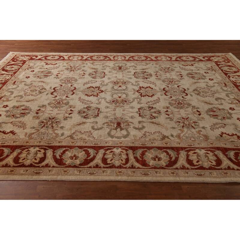 All-Over Floral Chobi Peshawar Rug Hand-Knotted Wool Carpet - 9'0"x 11'9"