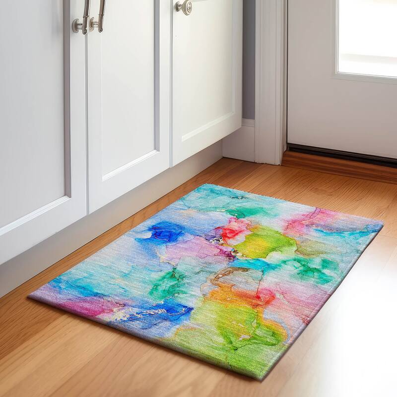 Premium Washable Super Soft Watercolor Abstract Mayfield Rug - Blue - 1' 8" x 2' 6" - Rectangle