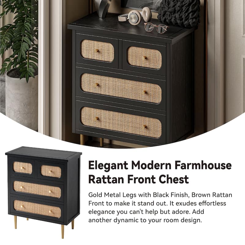 COZAYH Farmhouse Wicker Rattan Nightstand, Boho Mid-Century Coastal Wooden Bedside Table, Wooden Storage Cabinet