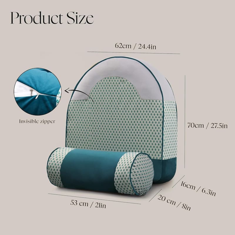 Back Pillow for Sitting , Reading Pillow with Support and Cylinder Cushion, Backrest Pillow for Couch, Home Comfort Cushion - Accent - Cotton - Green