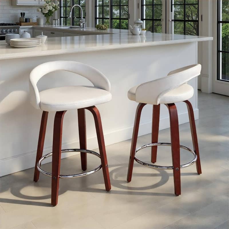 Grotto Upholstered 24" Fixed-Height Counter Stool - Set of 2 - White Faux Leather