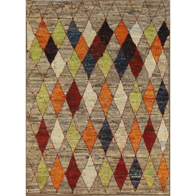 Trellis Geometric Moroccan Oriental Rug Hand-Knotted Wool Carpet - 5'0" x 6'7"