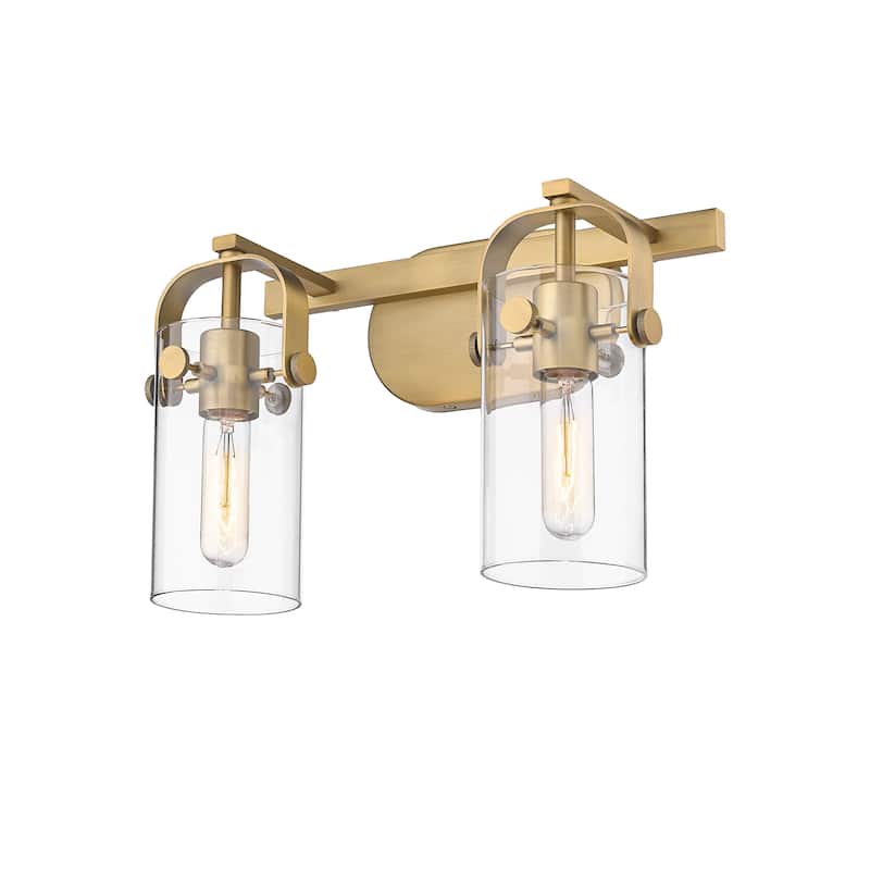 Innovations Lighting 423-2W-10-15 Pilaster II Cylinder Vanity Pilaster - Brushed Brass / Clear