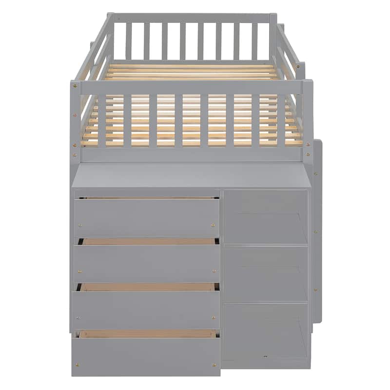 Twin over Twin / Full over Full Bunk Bed with 4 Drawers and 3 Shelves, Wooden Kids Storage Bed Frame with Ladder