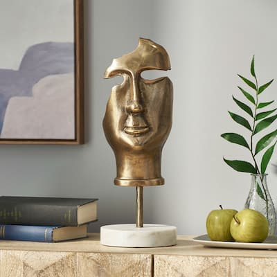 Montville Indoor Aluminum and Marble Handcrafted Abstract Face Decor with Stand by Christopher Knight Home