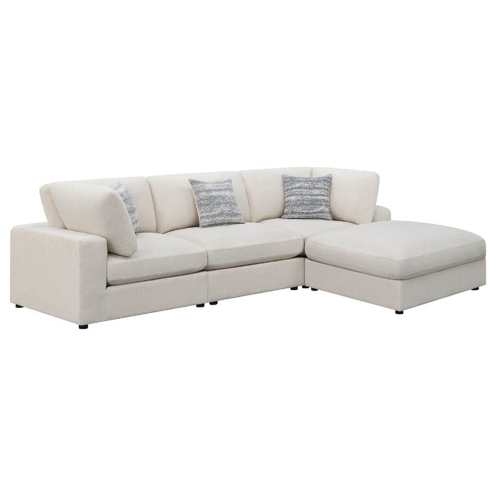 Serena 4pc Modular Sectional Sofa, Ottoman, 3 Pillows, Beige Jacquard