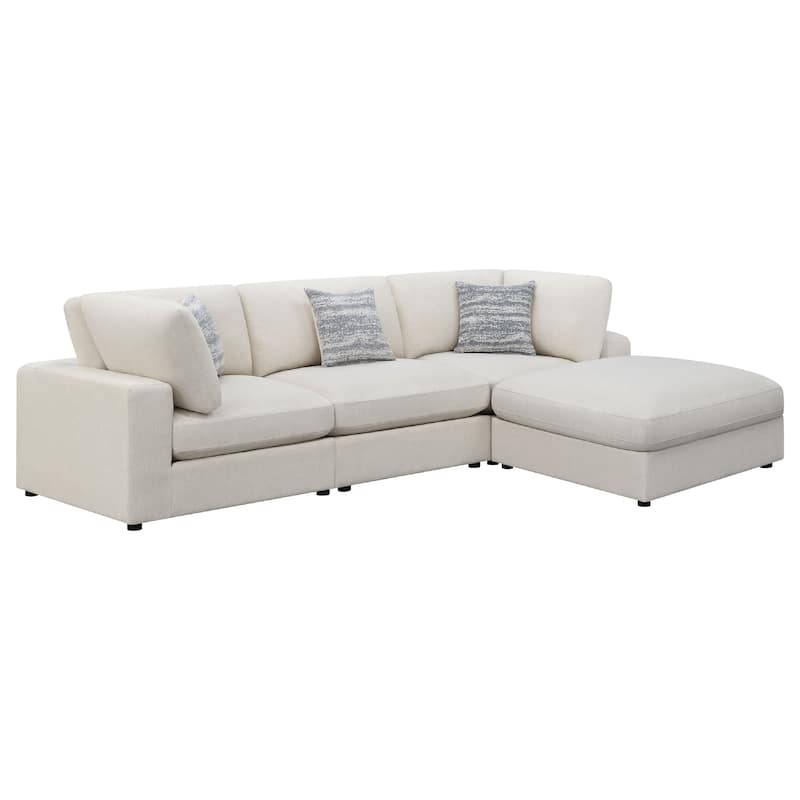 Serena 4pc Modular Sectional Sofa, Ottoman, 3 Pillows, Beige Jacquard