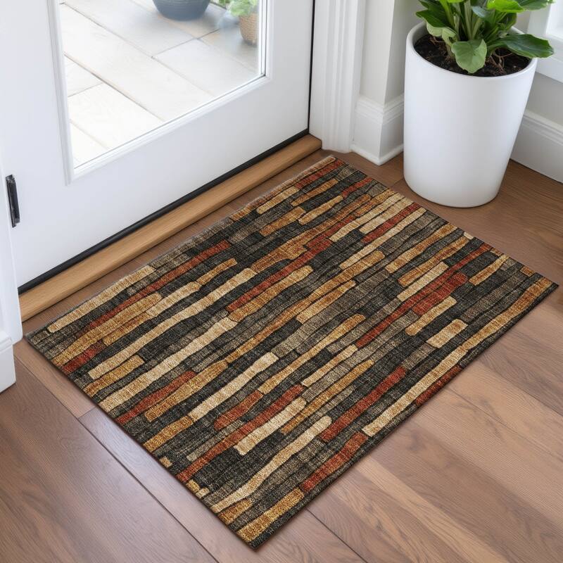 Premium Washable Super Soft Modern Stripes Mayfield Rug - Coffee - 1'8" x 2'6"