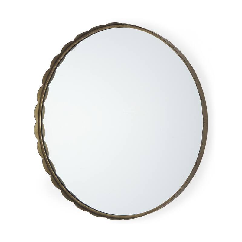 Adelaide Metal Scalloped Edge Round Mirror - 29.7L x 2.0W x 29.7H - Antique Gold