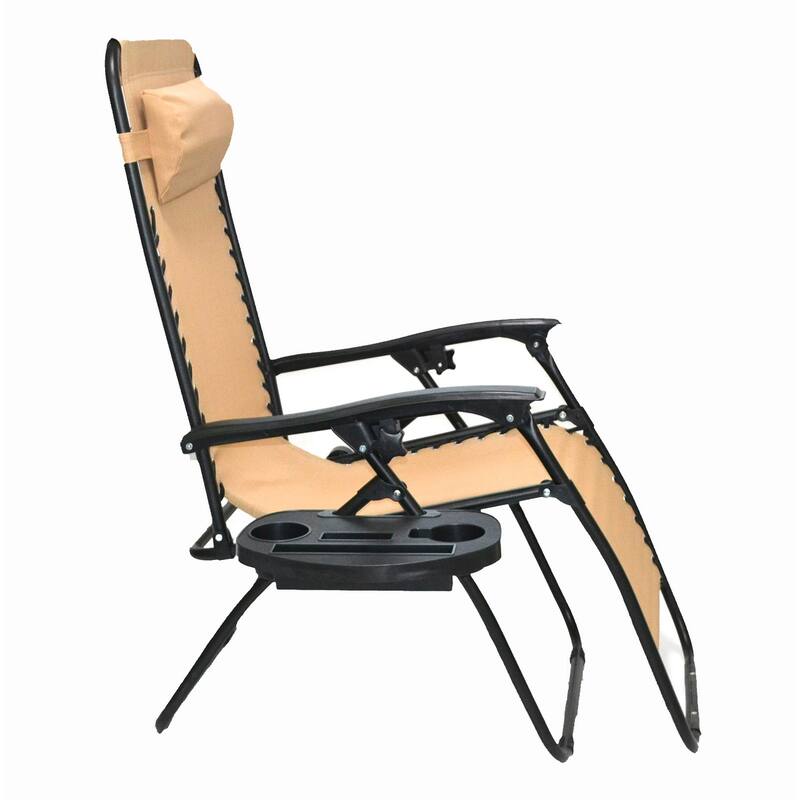 Zero Gravity Chair Case Lounge Outdoor Patio Beach Yard Garden Canopy Sunshade Utility Tray Cup Holder Tan Beige Two Pack - Beige