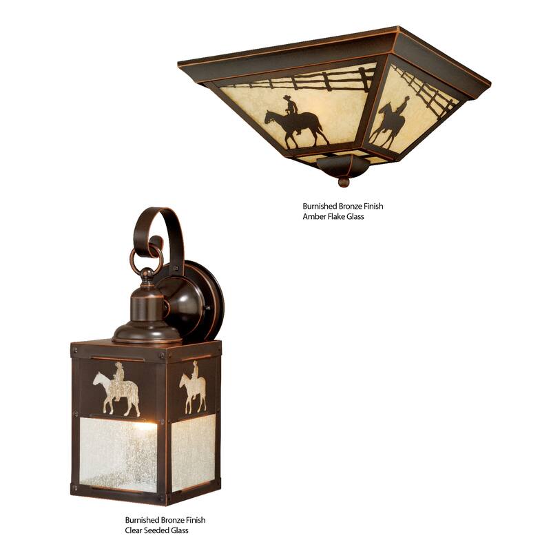 Trail Bronze Rustic Horse Cowboy Square Outdoor Flush Mount Ceiling Light - 14-in W x 7-in H x 14-in D